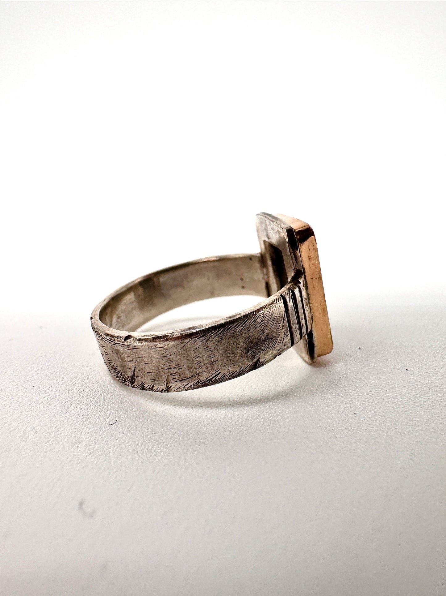 Seymchan meteorite silver and gold ring, size 11